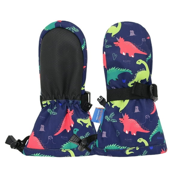 Kids Snow Mittens Waterproof Ski Gloves for Winter Ski Mittens for Toddler Girls Boys Dinosaur XS (fits 1-2 Years)