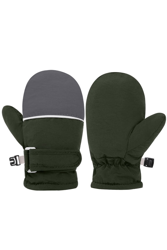 Kids Snow Mittens Waterproof Winter Ski Gloves Warm Thic Snow Gloves For Girls Boys Army Green 2 Y-4 Y