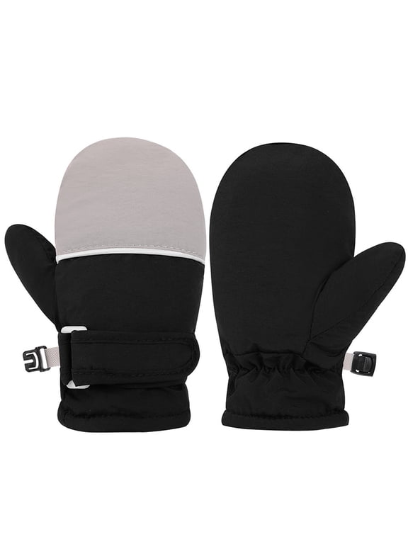 Kids Snow Mittens Waterproof Winter Ski Gloves Warm Thic Snow Gloves For Girls Boys Black 4 Y-10 Y
