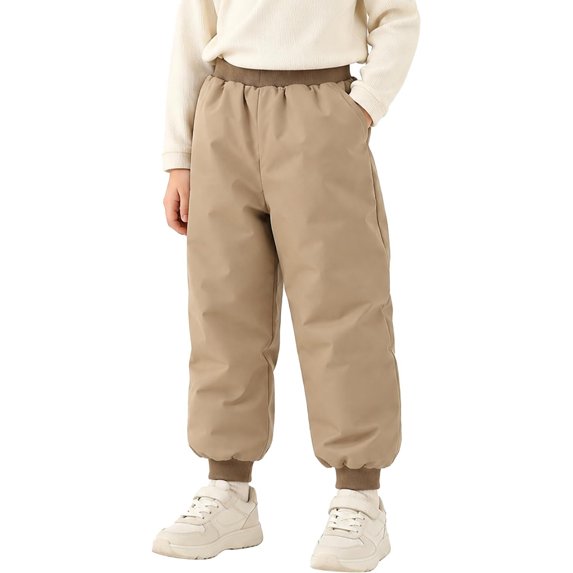 Kids Snow Pants Boys Girls Winter Ski Pant Thick Lined Warm Long Pants (Khaki)