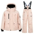 thumbnail image 1 of Kids Snow Pants and Jackets New Children's Winter Thick Waterproof Windproof and Warm Hooded Long Sleeved Top + Suspender Ski Pants Two-Piece Set for Kids Style B-11 Pinky 5-6 Years, 1 of 5