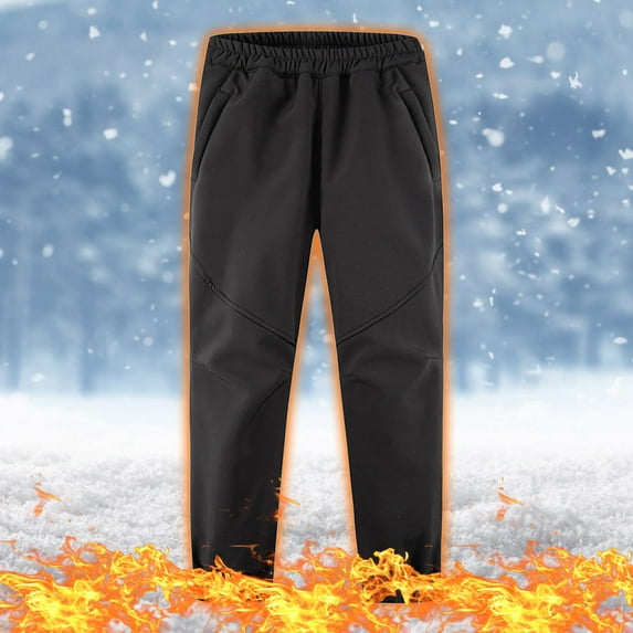 Kids Snow Pants Size 10-12 Outdoor Windproof Warm Insulated Pants Soft Hiking Fishing Ski Insulated Pants Solid Color Straight Leg Trousers