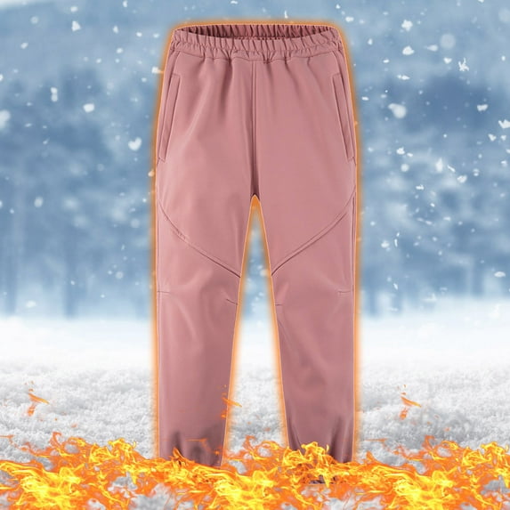 Kids Snow Pants Size 10-12 Outdoor Windproof Warm Insulated Pants Soft Hiking Fishing Ski Insulated Pants Solid Color Straight Leg Trousers