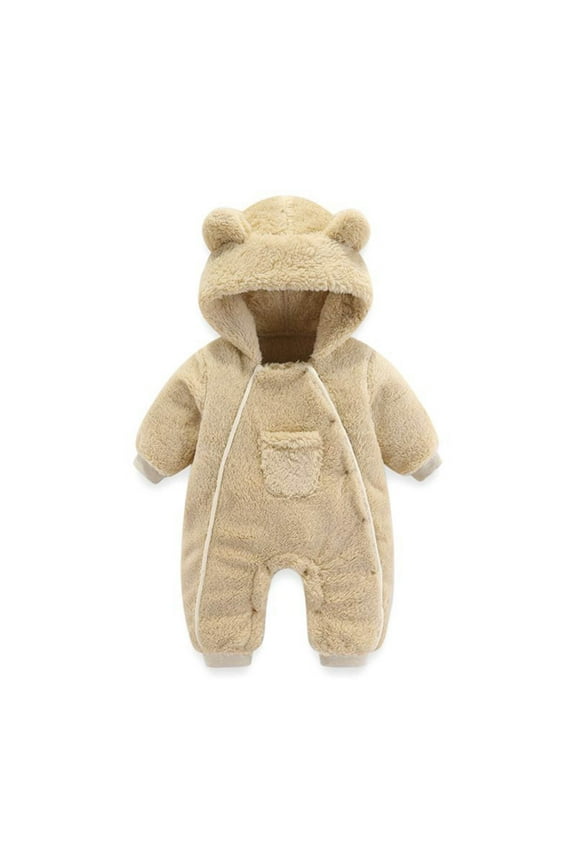 Kids Snow Suit Hooded Jumpsuit Bear Ear Boy Romper Outfit Warm Winter Baby Girl Clothes 3-6 Months