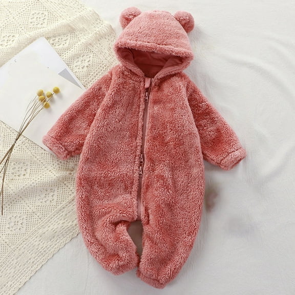 Kids Snow Suit Jumpsuit Bear Ear Baby Romper Warm Outfits Baby Girl Sleepers 12-24 Months