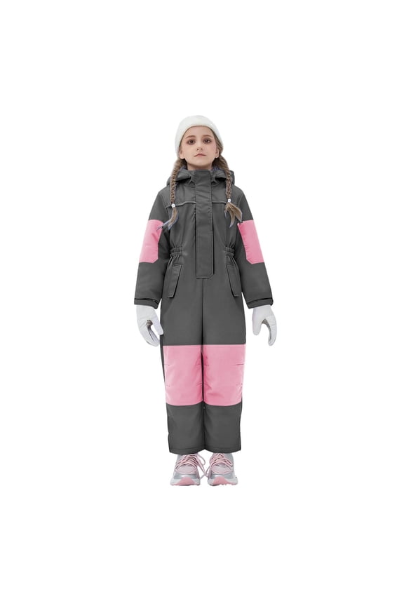 Kids Snow Suit Girls Boys Hooded Waterproof Insulated One Piece Ski Suit Jumpsuits Winter Outdoor Snowboarding Snowsuits