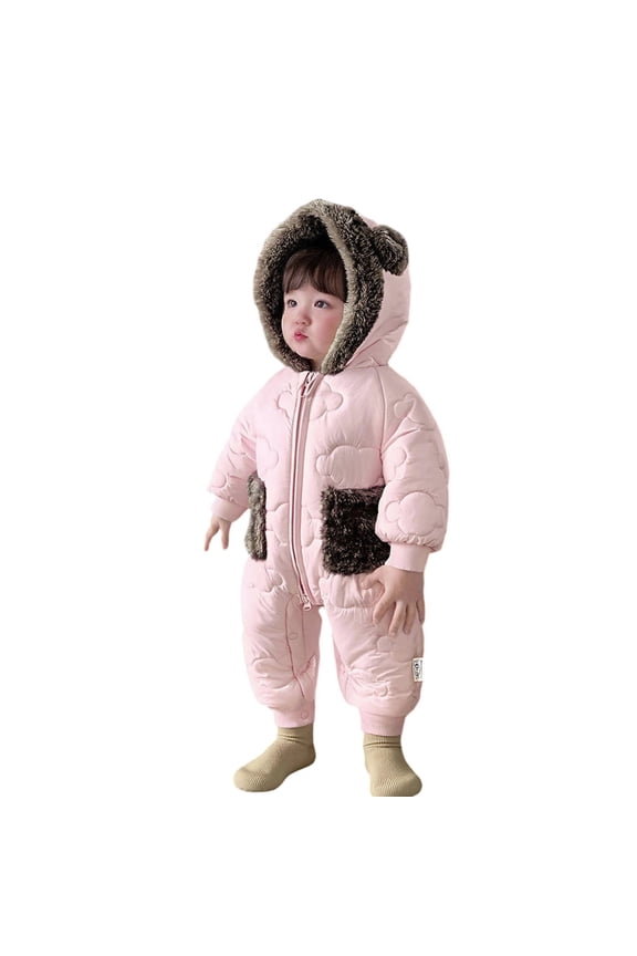 Kids Snow Suit Hoodie Bera Ear Romper Baby Girl Warm Outfits Puffy Coat Jacket Preemie Baby Girl Clothes 3-6 Months