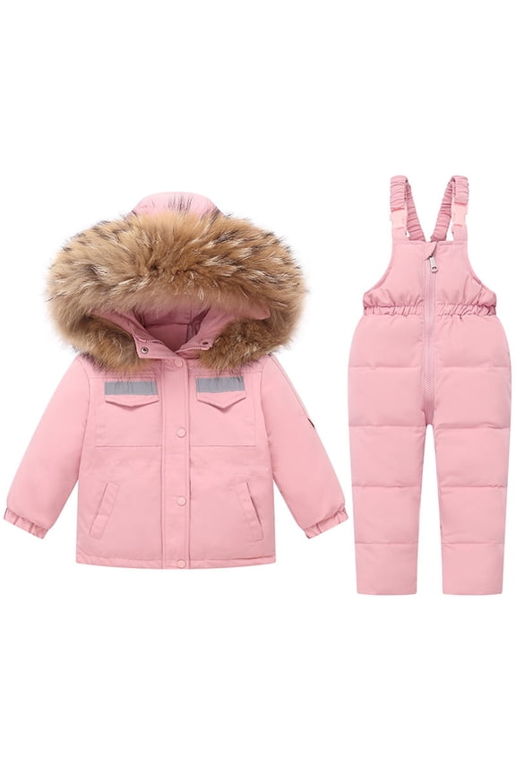Kids Snow Suits Kids 2 Piece Snowsuit Set Waterproof Windproof Overalls Hooded Puffer Snow Bib Toddler Snow Suit