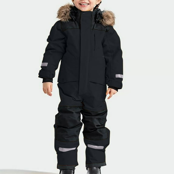 Kids Snowsuit 1-15 Years Old, Girls Boys One Piece Snowsuit Ski Suits Waterproof Jumpsuits Winter Warm Snowboard Coat Outdoor Jackets, 02Black 130