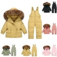 thumbnail image 1 of Kids Snowsuit Ski Suit Pants Jacket Waterproof Wnowbibs for Boys Girls Raincoat Boys Girls Fashion Solid Color Down Jackets Keep Thickening Warm Outdoor Coat Jumpsuit Set Yellow 12 Months, 1 of 8
