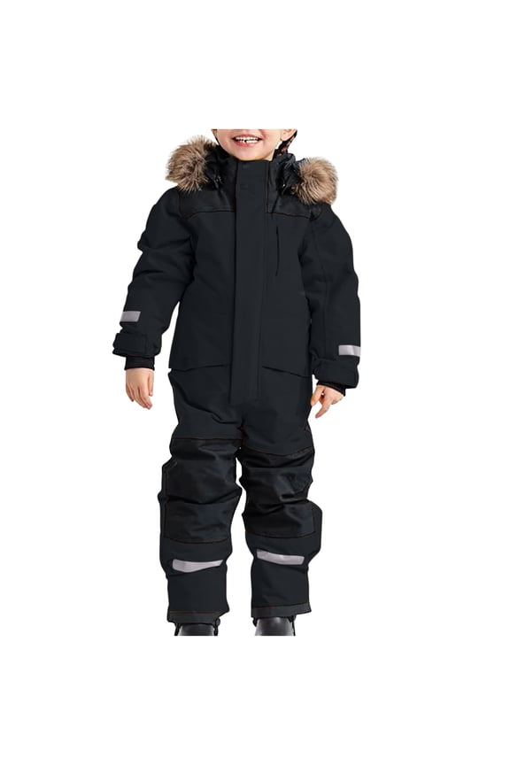 Kids Snowsuit - Toddler Boys and Girls Skit Suits Waterproof Jumpsuit - Unisex Winter Warm Snow Suits with Detachable Hood for Outdoor Snowboarding by Llywey ,Black ,3-4T