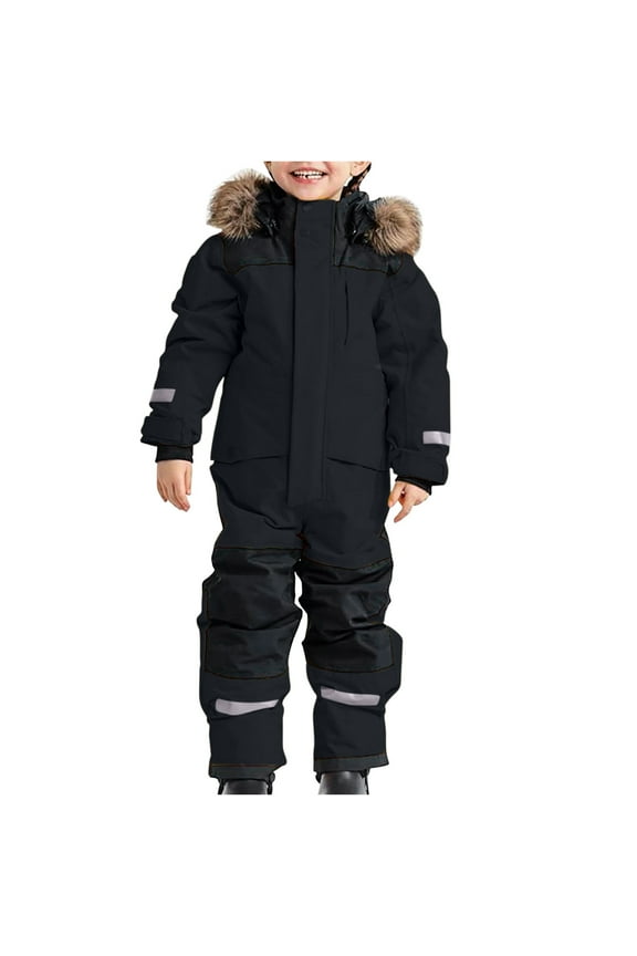 Kids Snowsuit - Toddler Boys and Girls Skit Suits Waterproof Jumpsuit - Unisex Winter Warm Snow Suits with Detachable Hood for Outdoor Snowboarding by Llywey ,Black ,4-5T