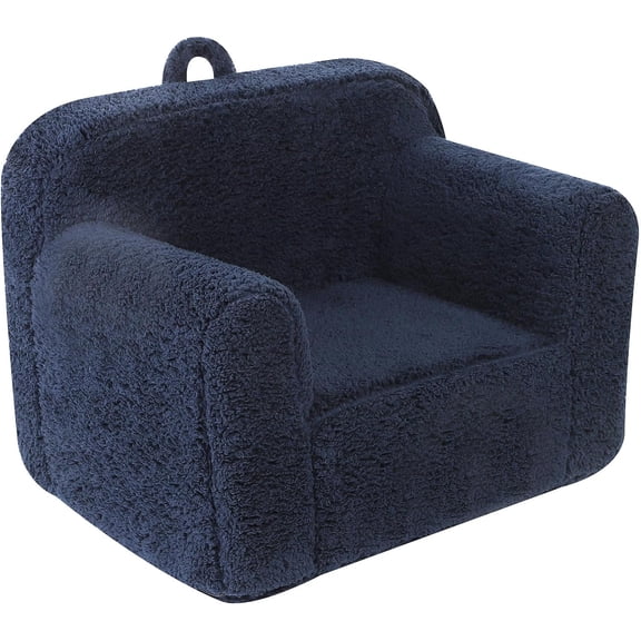Kids Snuggly-Soft Sherpa Chair, Cuddly Toddler Foam Chair for Boys and Girls, Dark Blue