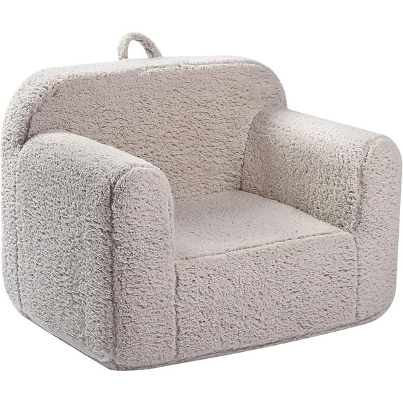 Kids Snuggly-Soft Sherpa Chair, Cuddly Toddler Foam Chair for Boys and Girls, Light Grey