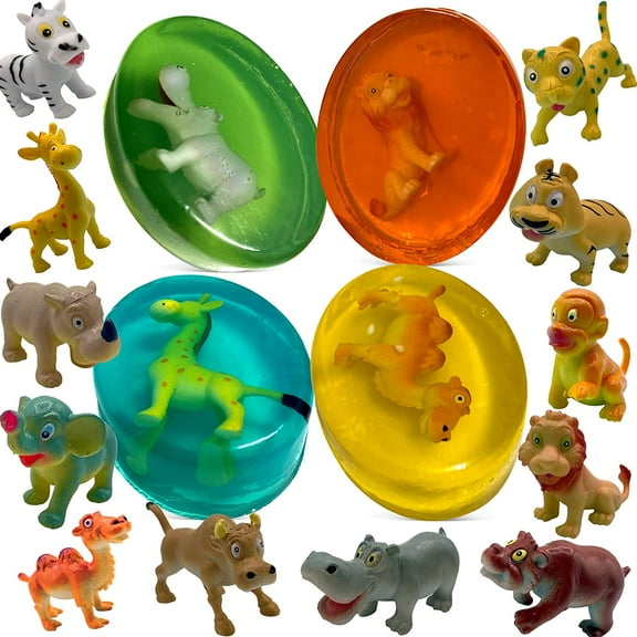 Kids Soap with Toys Inside Funny Animals Surprise Glycerin Soap Bar Collect All 12 Wild Animals Toys Moisturizing Handmade in USA Natural and Safe by Relaxcation 4 Set