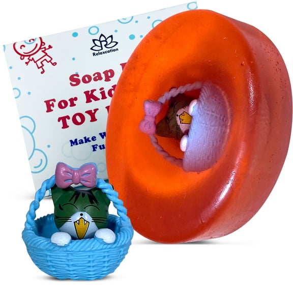 Kids Soap with Toys Inside Cat in The Basket Surprise Strawberry Aroma Handmade in USA Natural and Safe by Relaxcation