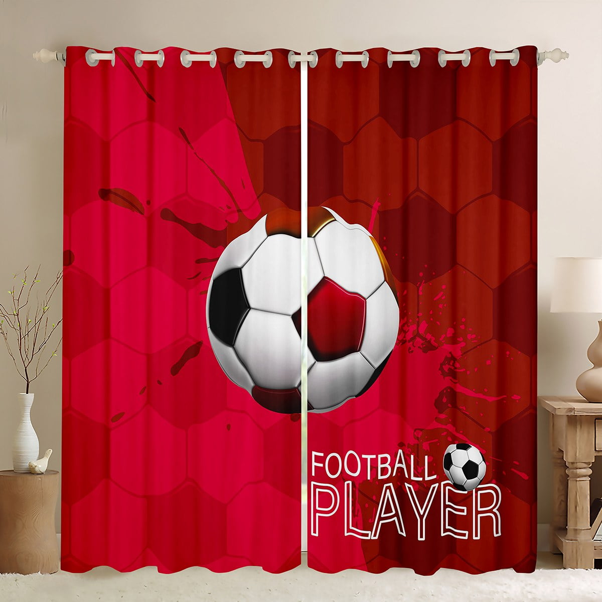 Kids Soccer Blackout Curtains Cartoon Football Print Curtains Ball