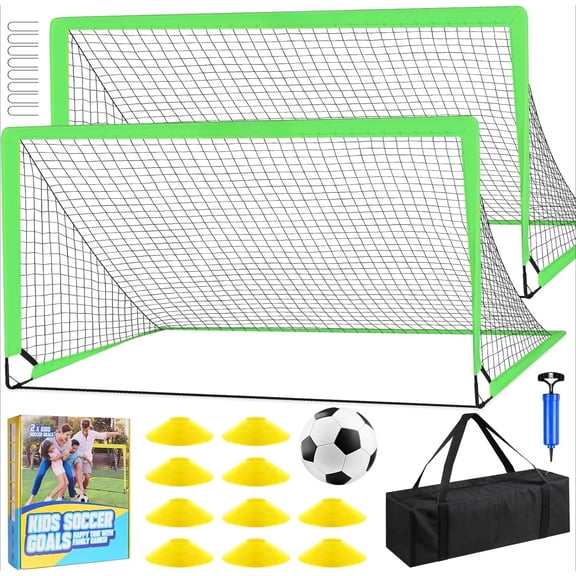Kids' Soccer Goal Set for Backyard – 1 or 2 Sets Available, Sizes 4×3 ft / 6×4 ft | Toddler & Kids Soccer Training Equipment with Soccer Ball, Cones and Pop-up Soccer Net | Ideal Outdoor Sports Gift