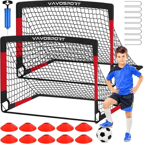 Kids Soccer Goals for Backyard Set, 2 of 4x3 / 6x4 ft Portable Soccer Goal Nets, Pop Up Mini Toddler Soccer Net Training Equipment & Ball, Cones for Ages 3-14, Outdoor Games Gifts for Kids