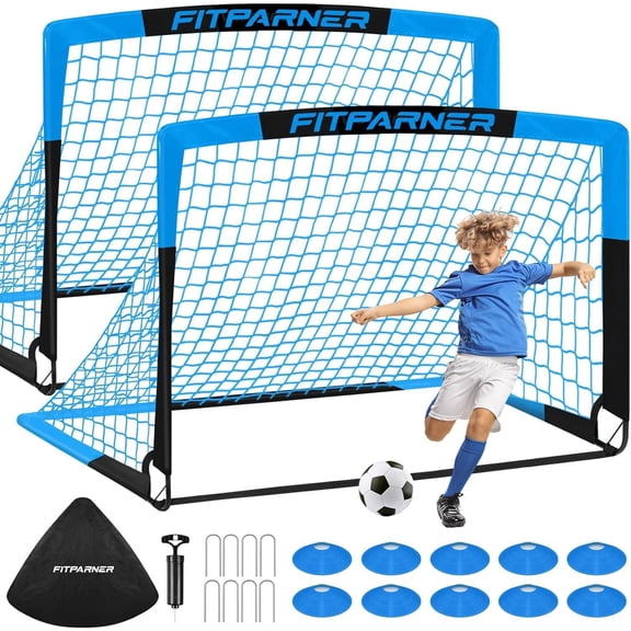 Kids Soccer Goals for Backyard Set - 2 Pack of Portable Pop Up Soccer Nets with Ball,Cones,Complete Training Equipment Kit for Toddler,Youth,Kids Age 3-14,Outdoor Sports Game