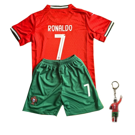 Kids Soccer Jersey 2025-26 Boys Football Uniforms For No.7 RONALDO Fan Shirt Short Sleeves Youths Uniforms With Keychain