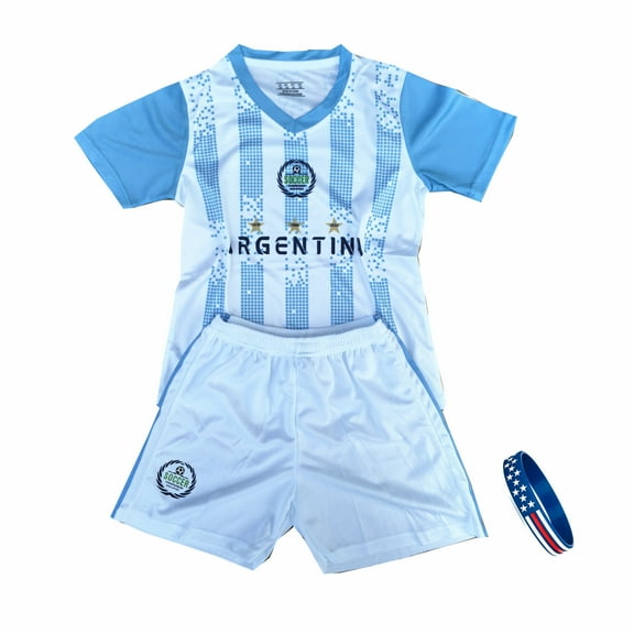 Kids Soccer Jersey Boys Football Uniforms For Argentina Fan Child Shirt Short Sleeves Youths Outfits Blue White