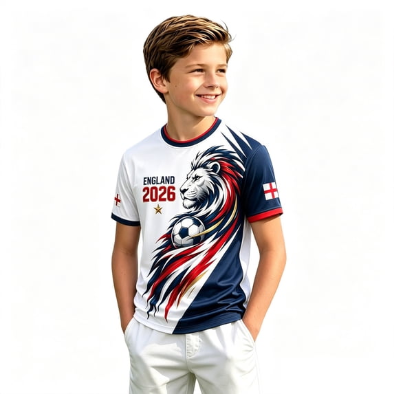 Kids Soccer for Boys Girls England Football Training Shirt Uniform Sport Casual T Shirt for England Soccer Fans 3-16 Years