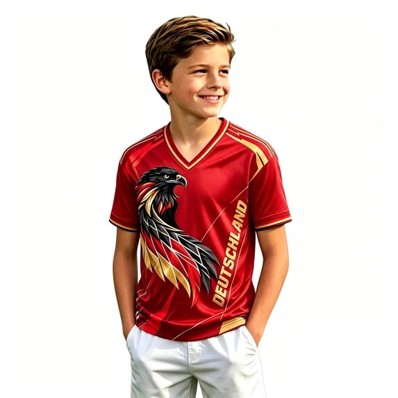Kids Soccer for Boys Girls Germany Football Training Shirt Uniform Sport Casual T Shirt for Germany Soccer Fans 3-16Y