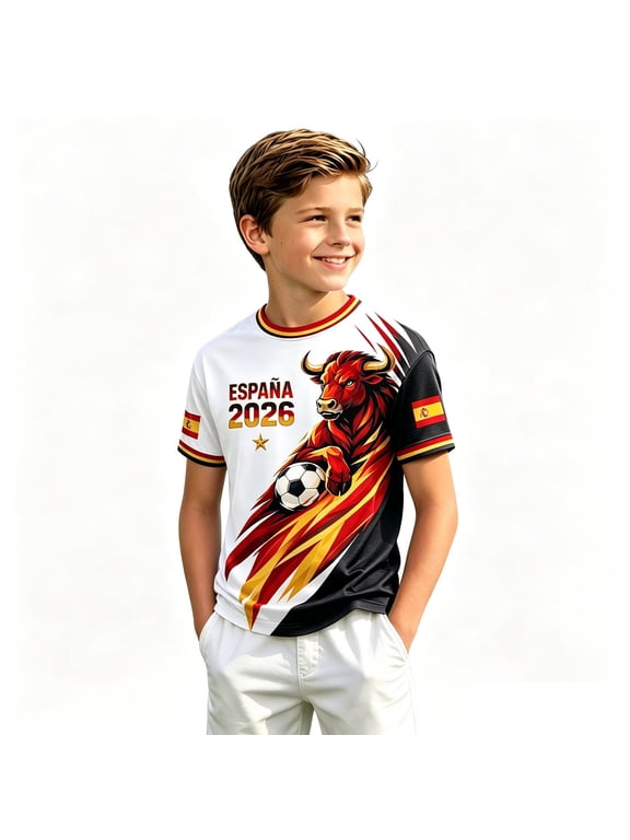 Kids Soccer for Boys Girls Spain Football Training Shirt Uniform Sport Casual T Shirt for Spain Soccer Fans 3-16 Years