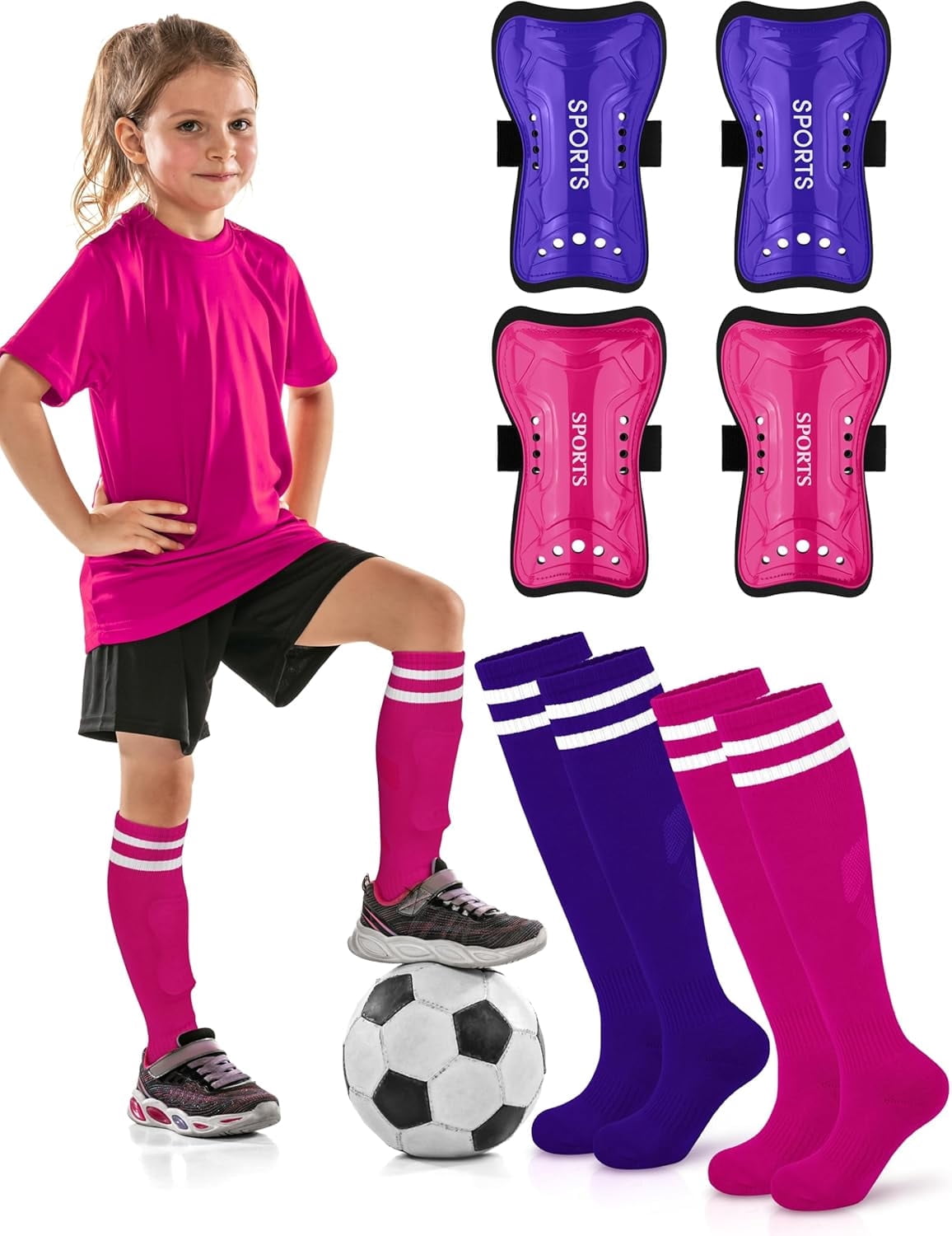 Kids Soccer Shin Guards and Socks Youth Soccer Shin Pads Protective ...