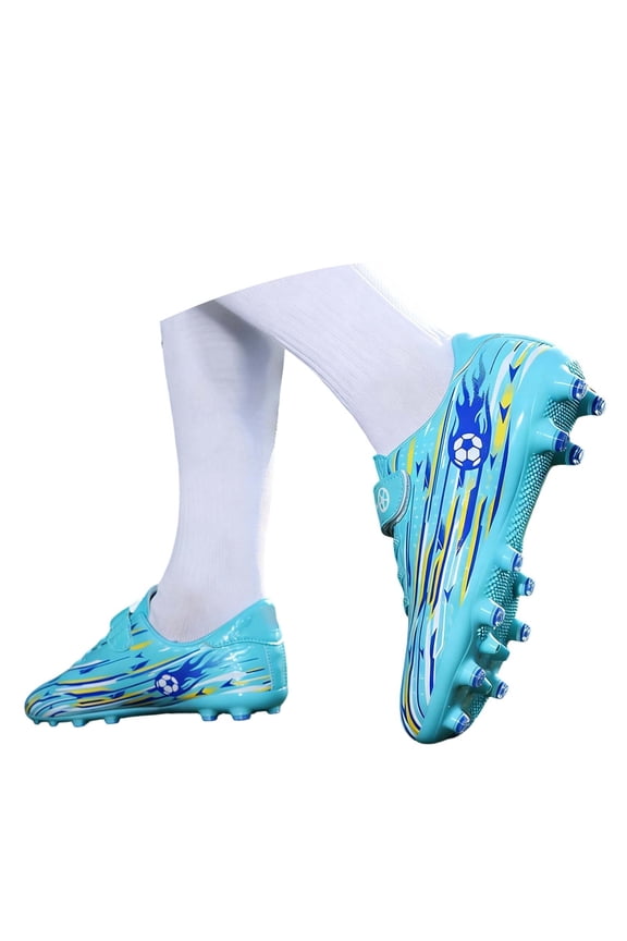 Kids Soccer Shoes - Boys Football Cleats with Closure Long Studs Youth Training Sneakers for Competition Match Play Outdoor Sports Ages 5-14(Blue/28)