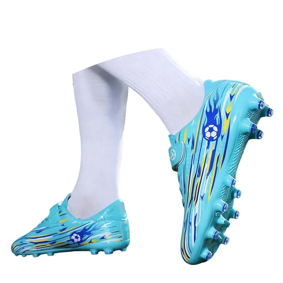 Kids Soccer Shoes - Boys Football Cleats with Closure Long Studs Youth Training Sneakers for Competition Match Play Outdoor Sports Ages 5-14(Blue/31)