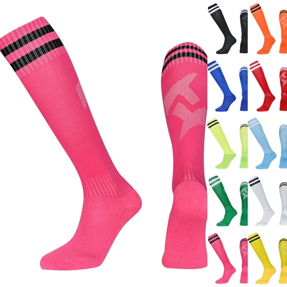 Kids Soccer Socks, 1 Pairs Sports Girls Boys Knee High Tube Socks Toddler Stripes School Uniform Stockings,One Size,Hot Pink