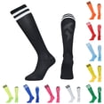 thumbnail image 1 of Kids Soccer Socks Striped Knee High Tube Socks Football Uniform Sports Socks for Boys Girls 6-12 Years Old Black, 1 of 4