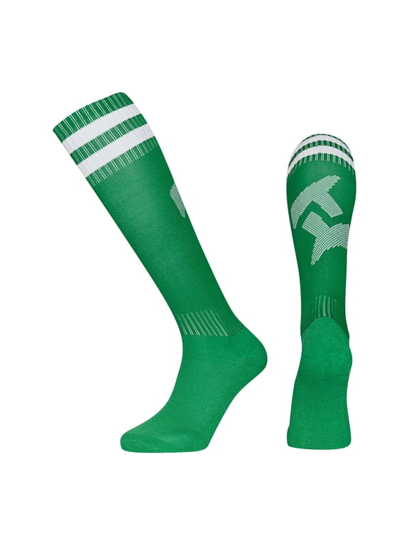 Kids Soccer Socks Striped Knee High Tube Socks Football Uniform Sports Socks for Boys Girls 6-12 Years Old Green