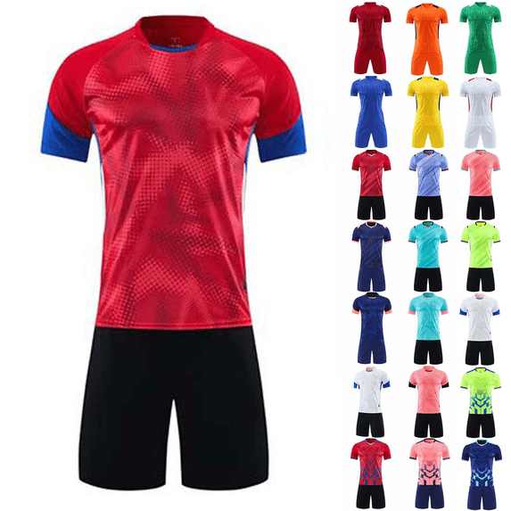 Kids Soccer Uniforms Mesh Breathable Quick Dry T Shirts and Shorts for Boys Girls Team Gym Game Soccer Jersey 2 Piece Sets 3-15 Years