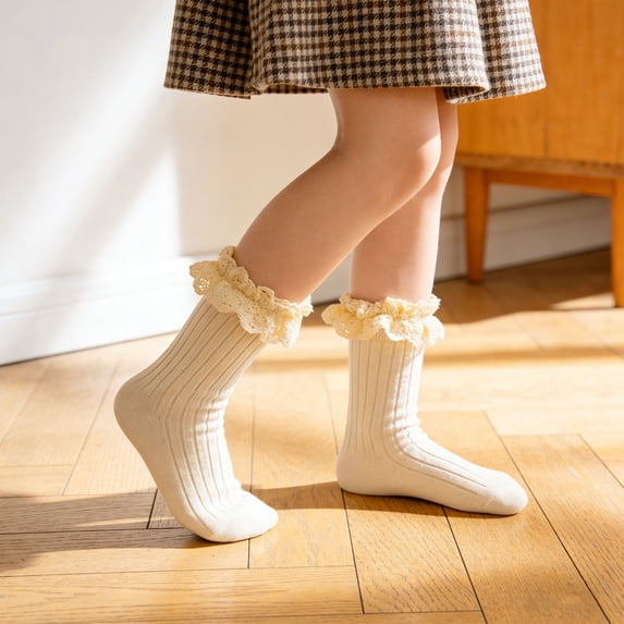 Kids Sock for Everyday Casual Wear Solid Color Mid-Cut Knit Socks Tailored for 1-8 Years Comfortable Elastic Fit Suitable for School and Outdoors, 1-3 Years, Beige