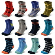 ELUTONG Kids Socks 12 Pairs Crew Socks for Toddler Boys 1-7 Years Old Mid Cut Socks Children
