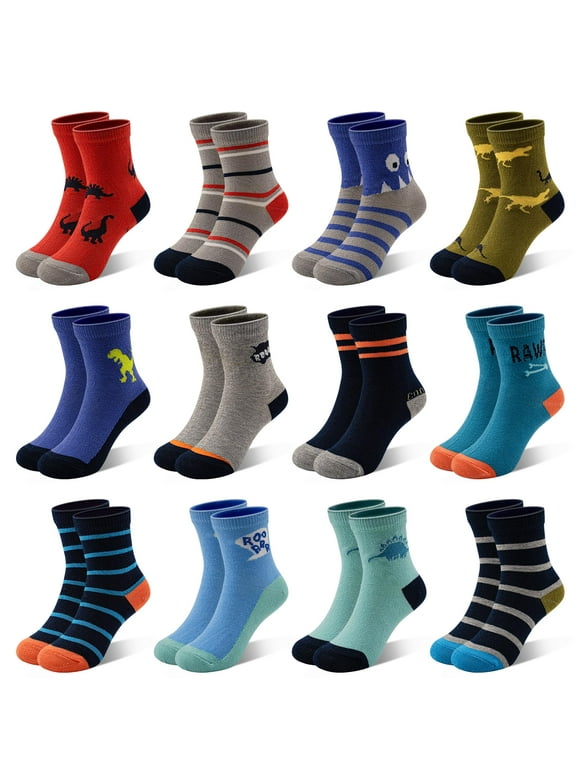 Kids Socks 12 Pairs Crew Socks for Toddler Boys 1-7 Years Old Mid Cut Socks Children