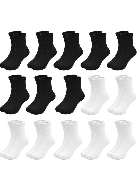Kids Socks 15 Pairs Crew Socks for Toddler Boys Girls 1-13 Years Athletic School Mid Cut Socks Multipack