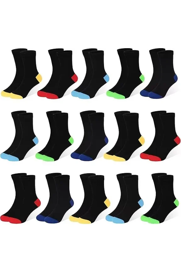 Kids Socks, 15 Pairs Toddler Sock Crew Mid Calf Cut Casual Dress Soft Socks for Boys Girls 1-13 Years