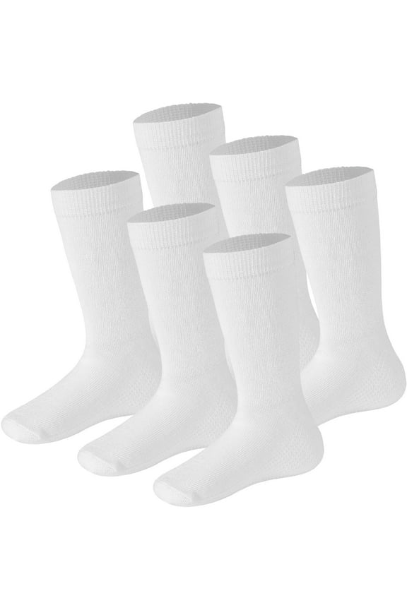 Kids Socks 6-8 Years Old Girls White Socks Cotton Crew Socks For Girls Seamless Toe - 6 Pairs
