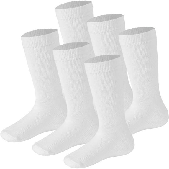 Kids Socks 8-10 Years Old Kids White Socks Girls Crew Socks For Girls Cotton Seamless Toe - 6 Pairs
