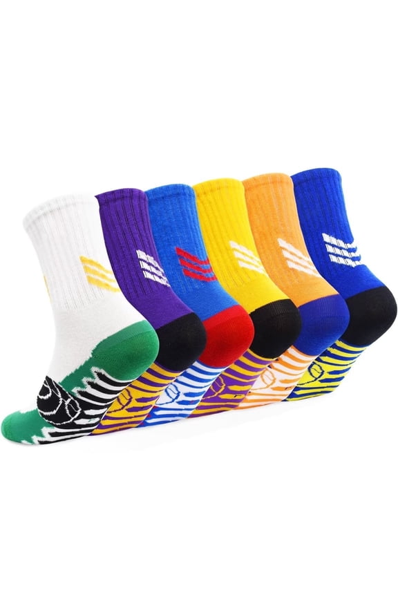 Kids Socks, Basketball Athletic Outdoor Soccer 6 Pairs Sports Socks for Boys Girls 5-14 Years