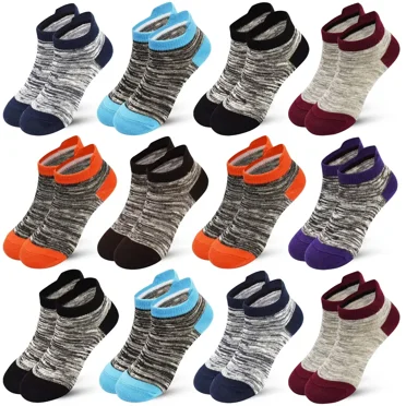 Kids Socks Boys Girls Athletic Ankle Socks  1-14 Years Striped Half Cushion No Show Low Cut Socks 12 Pairs