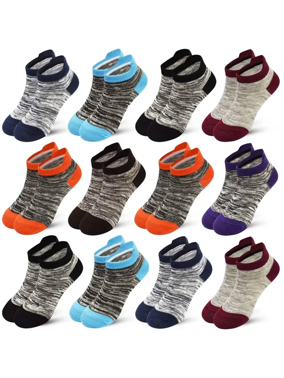 Kids Socks Boys Girls Athletic Ankle Socks 1-14 Years Striped Half Cushion No Show Low Cut Socks 12 Pairs