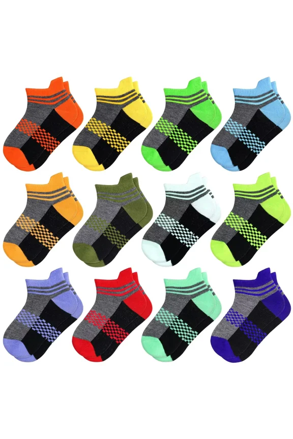 Kids Socks Boys Sock 12 Pairs Ankle Athletic Short Low Cut Socks for Boys Kids Girls 1-14 Years