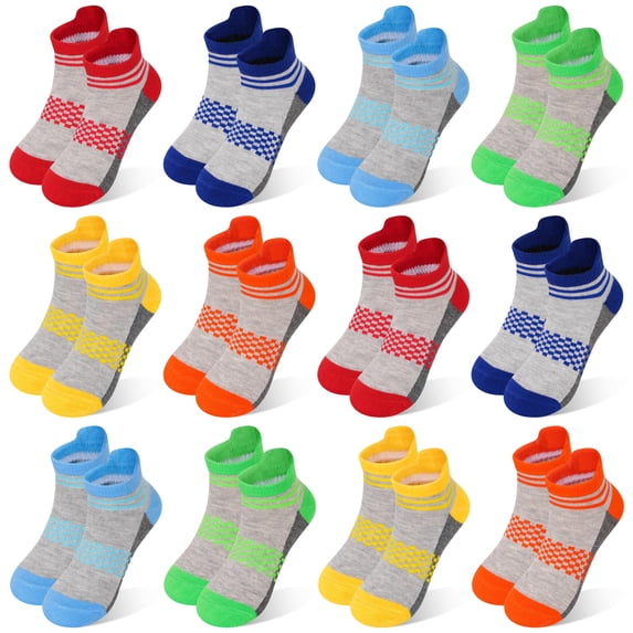 Kids Socks Boys Sock 12 Pairs Ankle Athletic Short Low Cut Socks for Boys Kids Girls 1-14 Years