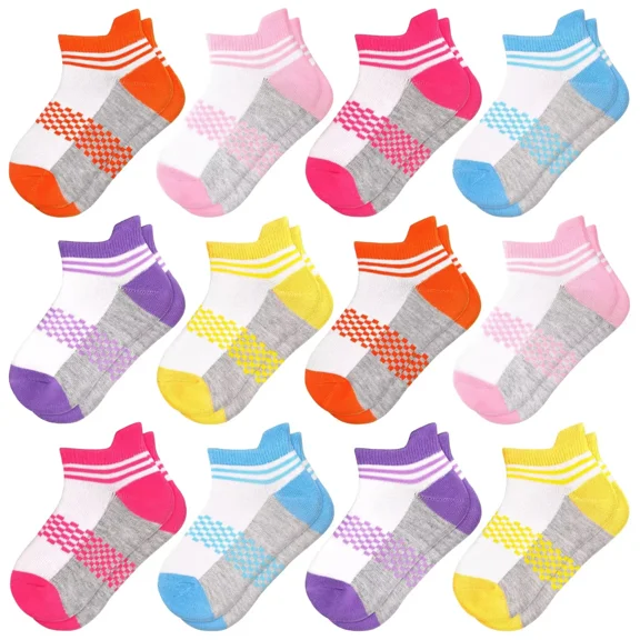 Kids Socks Boys Sock 12 Pairs Ankle Athletic Short Low Cut Socks for Boys Kids Girls 1-14 Years