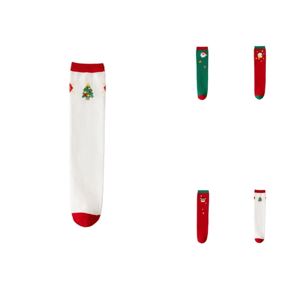 Kids Socks for Girls, Mid Crew Length Holiday Themed Knee High Stockings with Cartoon Santa & Reindeer Patterns, Soft Warm Ankle Socks for School, Party, Daily Wear & Christmas Celebrations